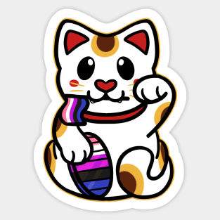 LGBTQ+ Pride Lucky Cat - Genderfluid Sticker